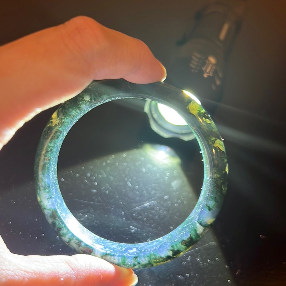 Moss agate bangle. Beautiful under light